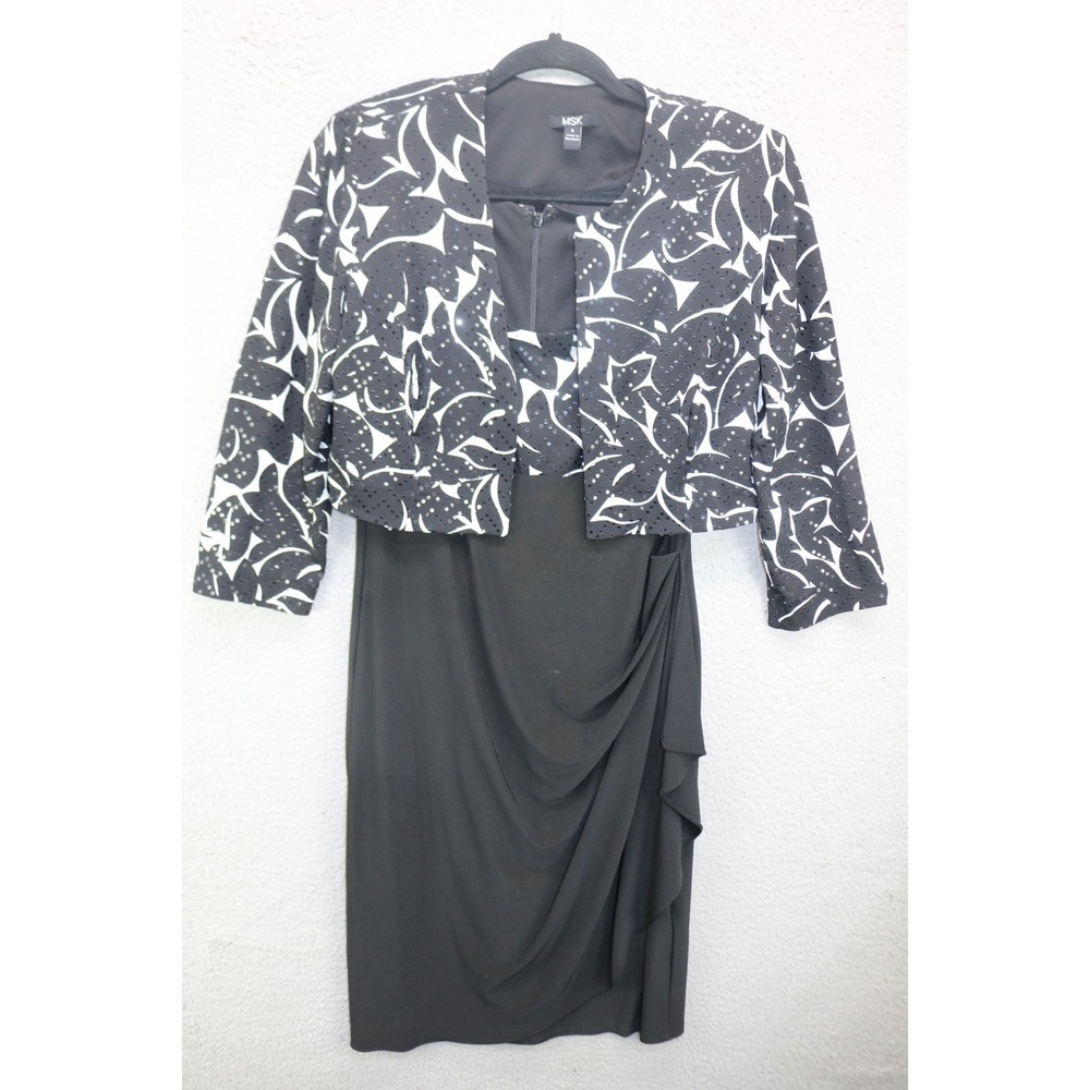 MSK Sleeveless Ruched Babydoll Midi Dress w/Cardigan-6-Sequins-Whimsigoth-Event